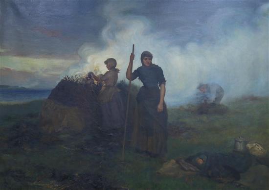 Alexander Davidson, R.S.W. (1838-1887) oil on canvas, Islanders signalling to the mainland, signed and dated 1886, 90 x 125cm.